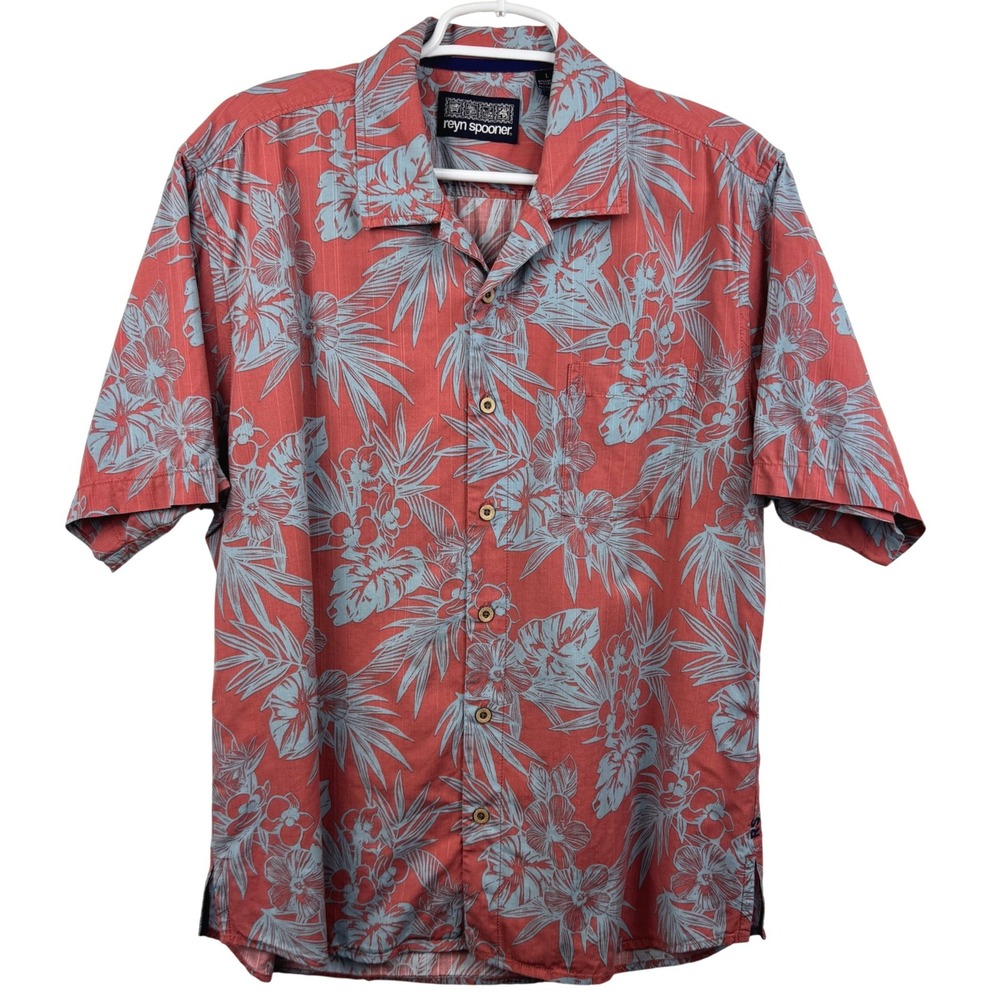 Reyn Spooner Mens Large Cotton Tencel Tropical Floral Aloha Shirt Terracotta Red